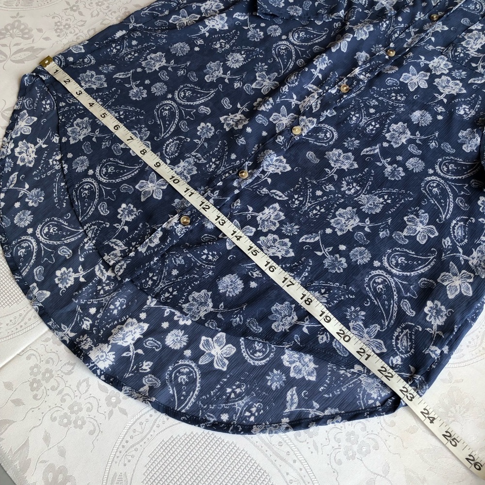Hollister Blue/White Floral High-Low Shirt Dress Women’s Size M Long Sleeves Top - Picture 12 of 16